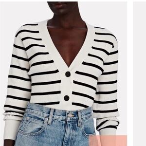 FRAME Relaxed Striped Rib-Knit Cardigan & bralette set - black white stripe NWT